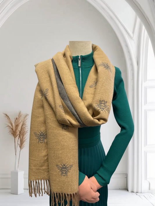 Bee Printed Pashmina Wrap Winter Blanket Scarf