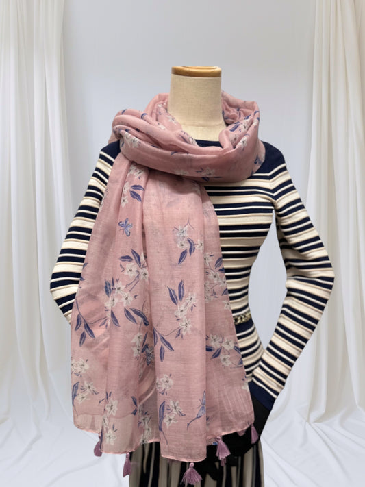 Floral Print Scarf With Tassels