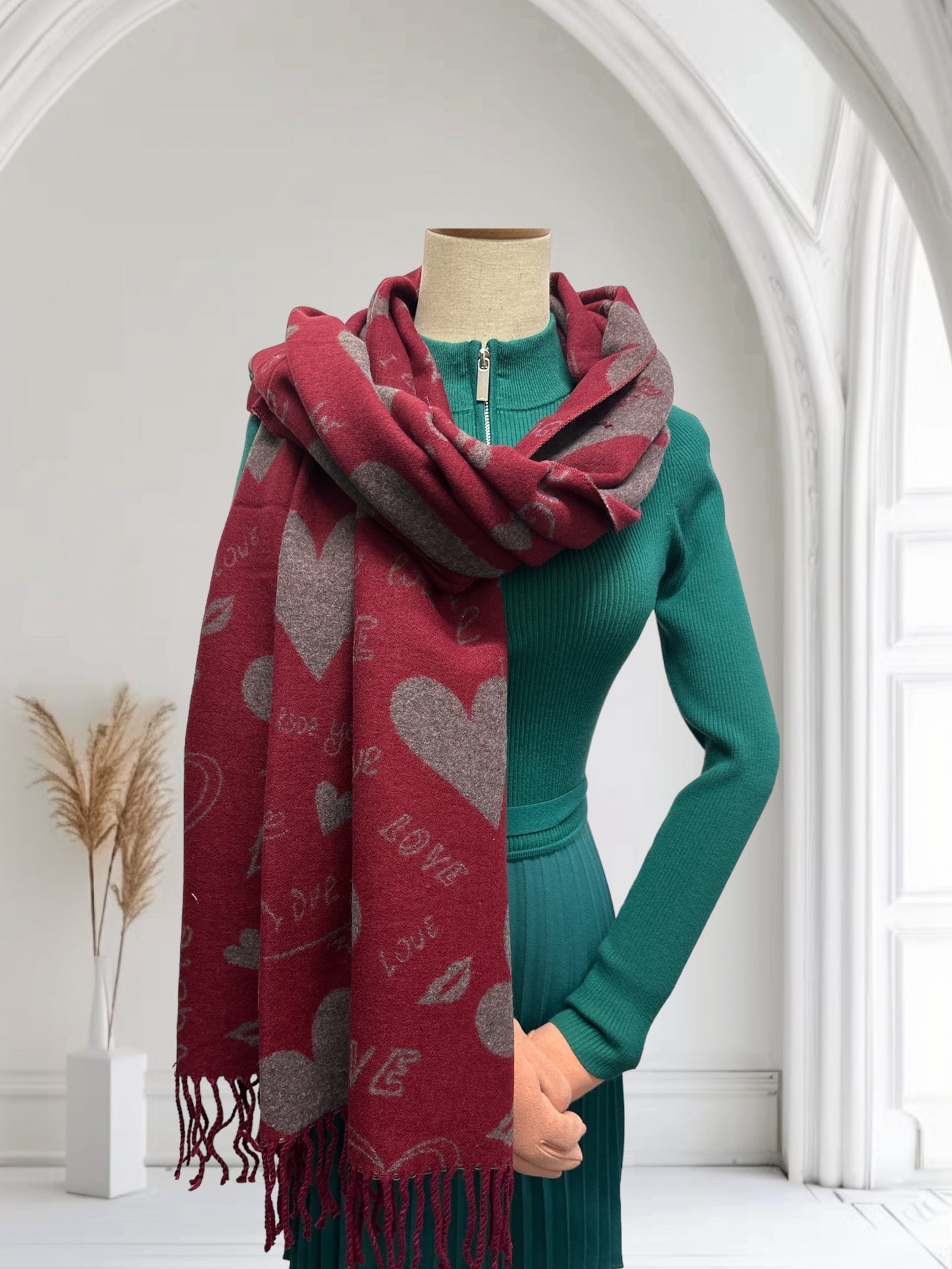 Heart Cashmere Reversible Pashmina Wrap Scarf