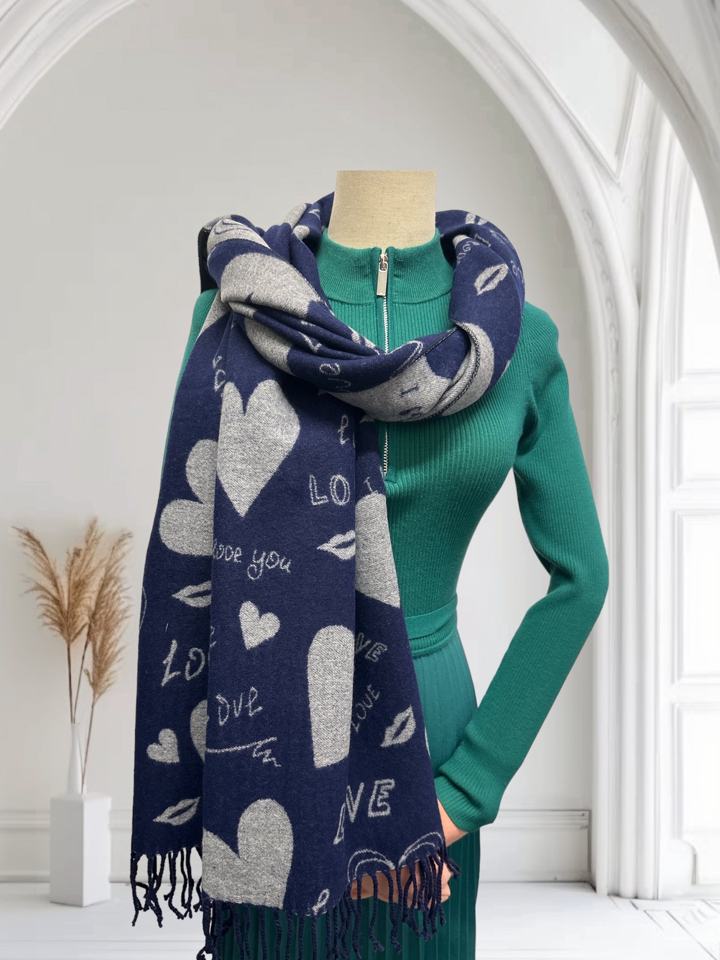 Heart Cashmere Reversible Pashmina Wrap Scarf