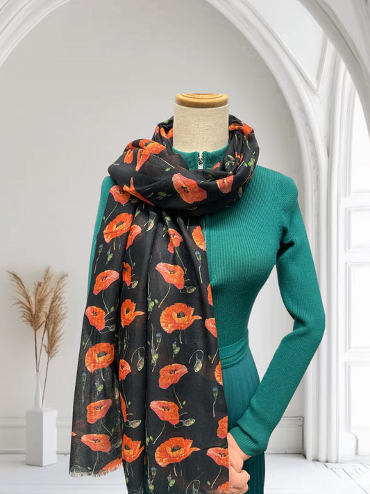 Poppy Flower Print Scarf