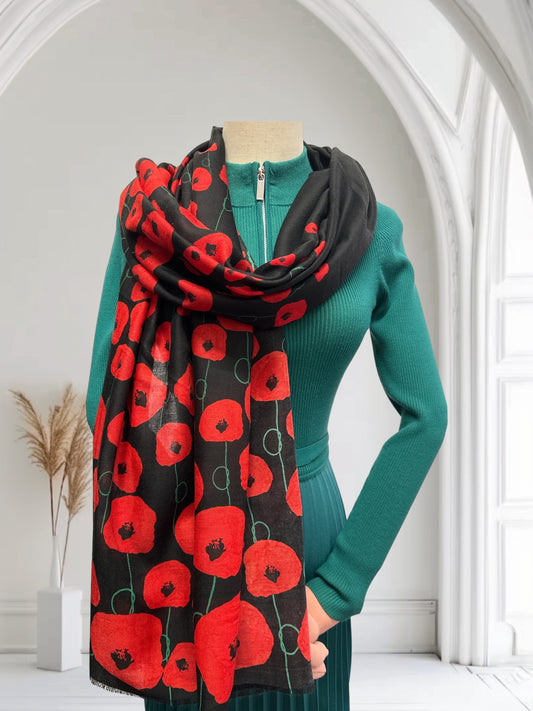 Watercolor Poppy Flower Print Soft Scarf