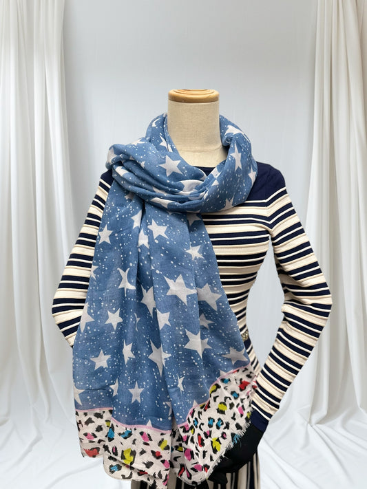 Stars with leopard border Scarf Shawl