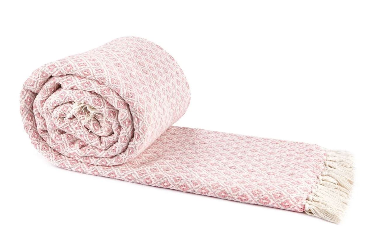 Cotton Throw Blanket in Blush Pink