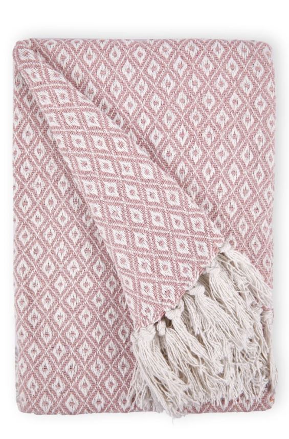 Cotton Throw Blanket in Blush Pink