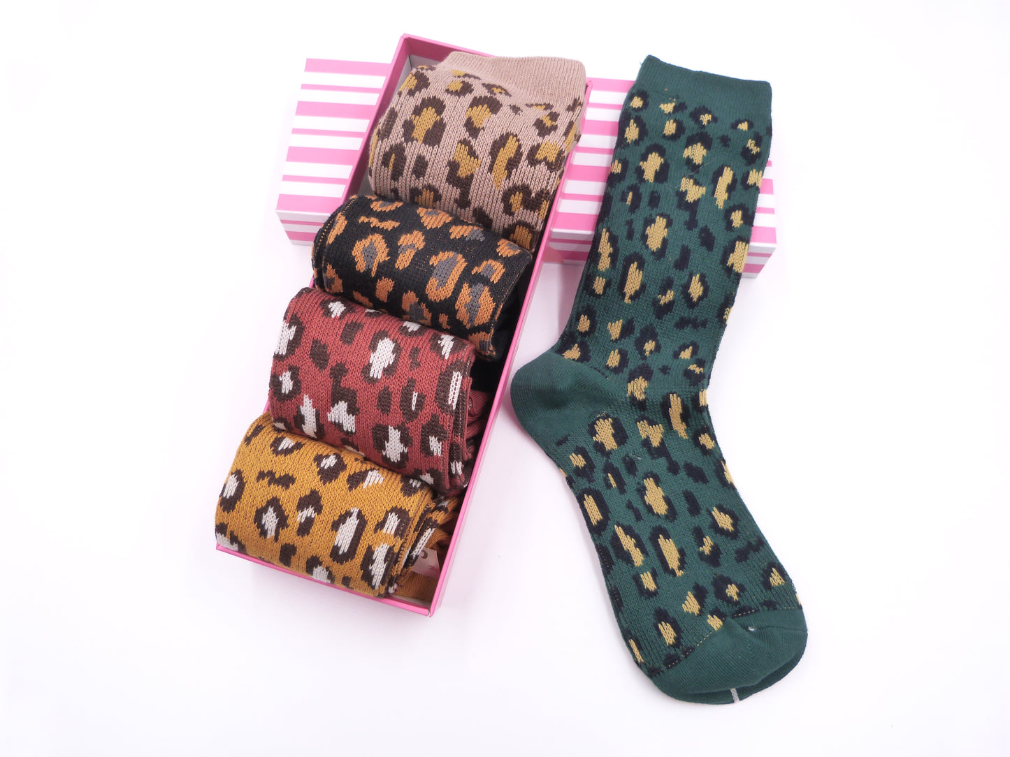 5 Pairs Of Leopard Socks With Gift Box