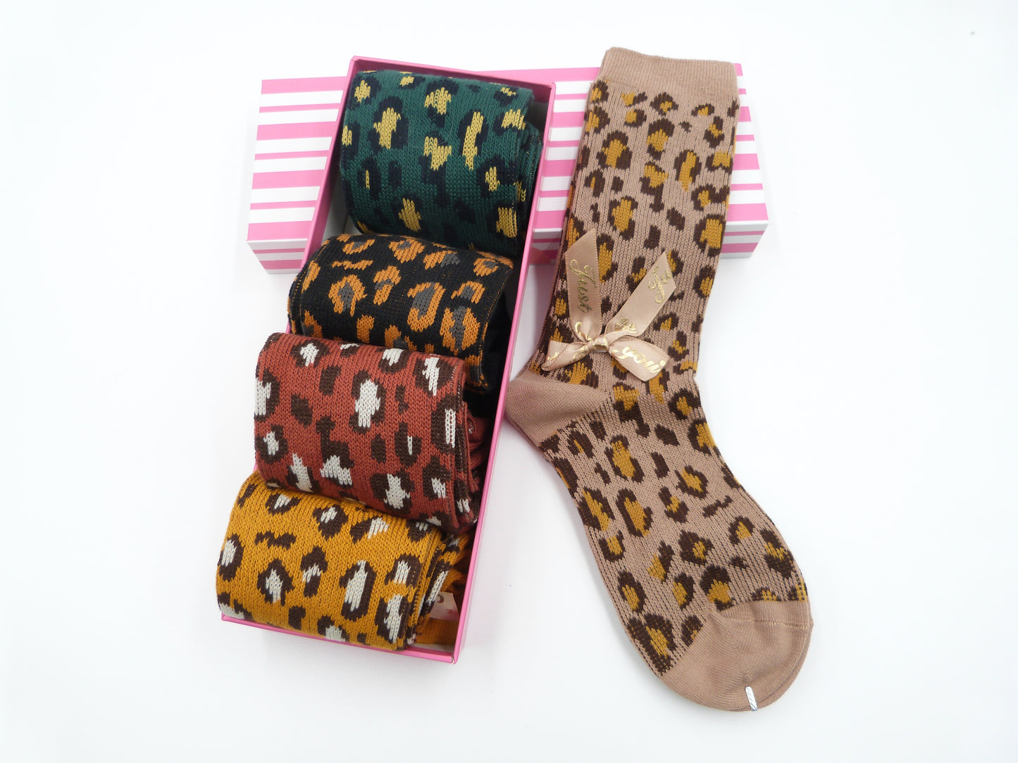 5 Pairs Of Leopard Socks With Gift Box