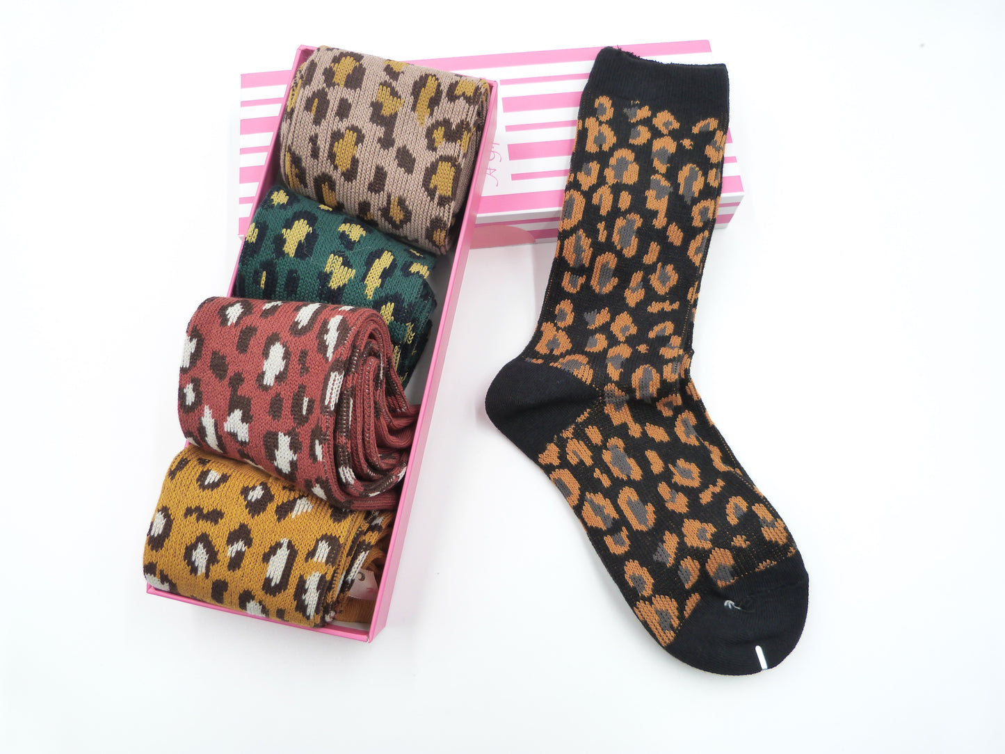 5 Pairs Of Leopard Socks With Gift Box