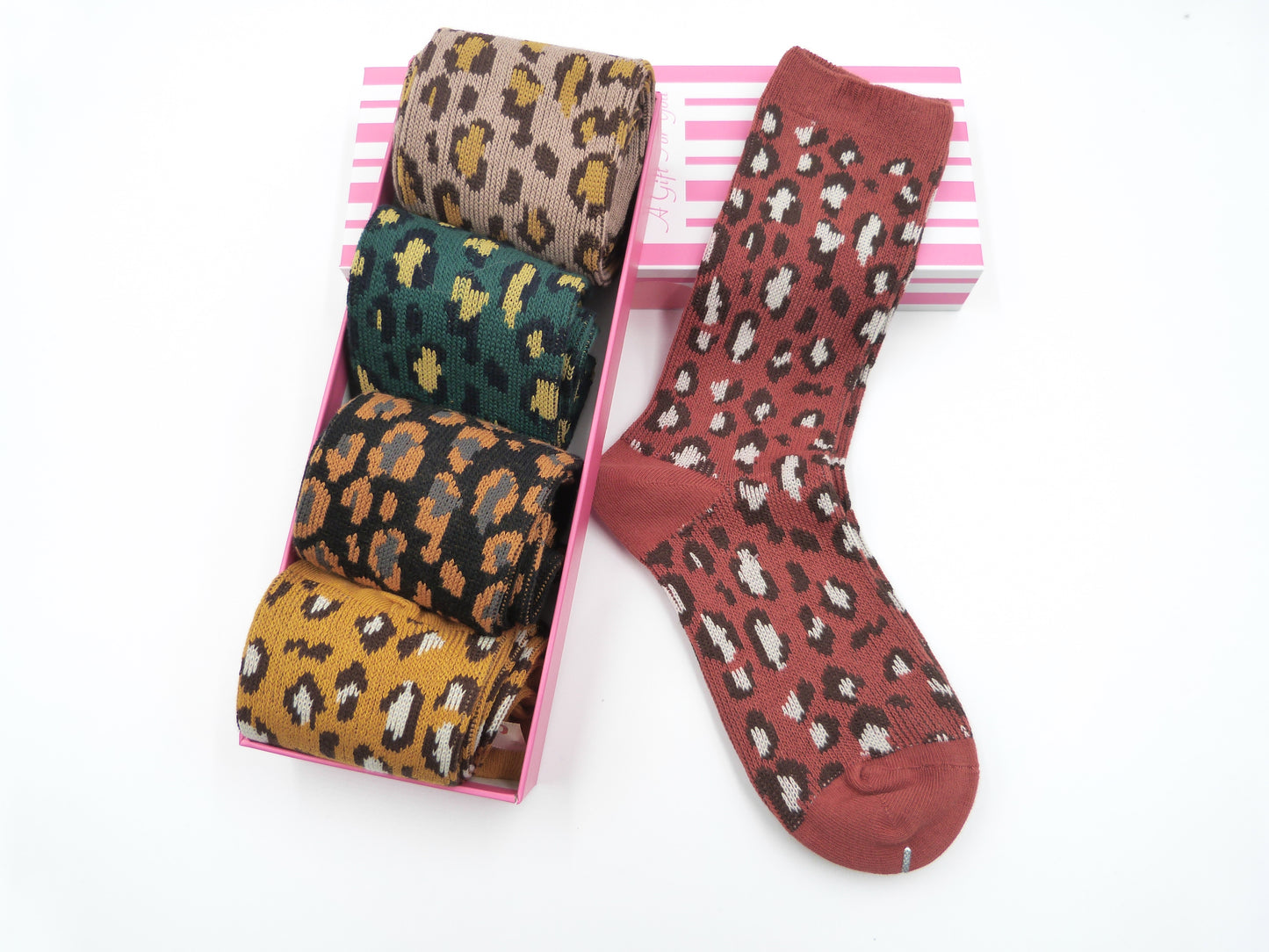 5 Pairs Of Leopard Socks With Gift Box