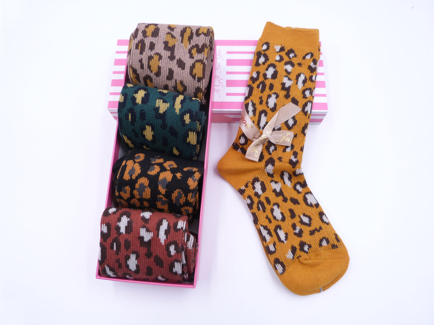 5 Pairs Of Leopard Socks With Gift Box