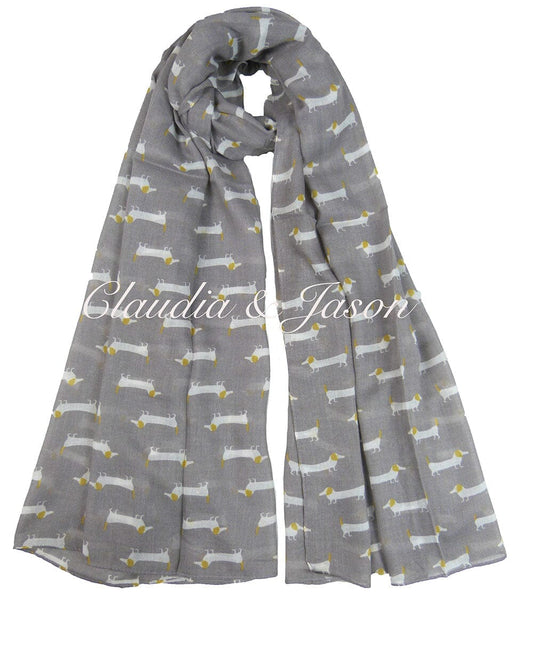 Sausage Dog Printed Scarf Claudia & Jason Scarfs Grey 